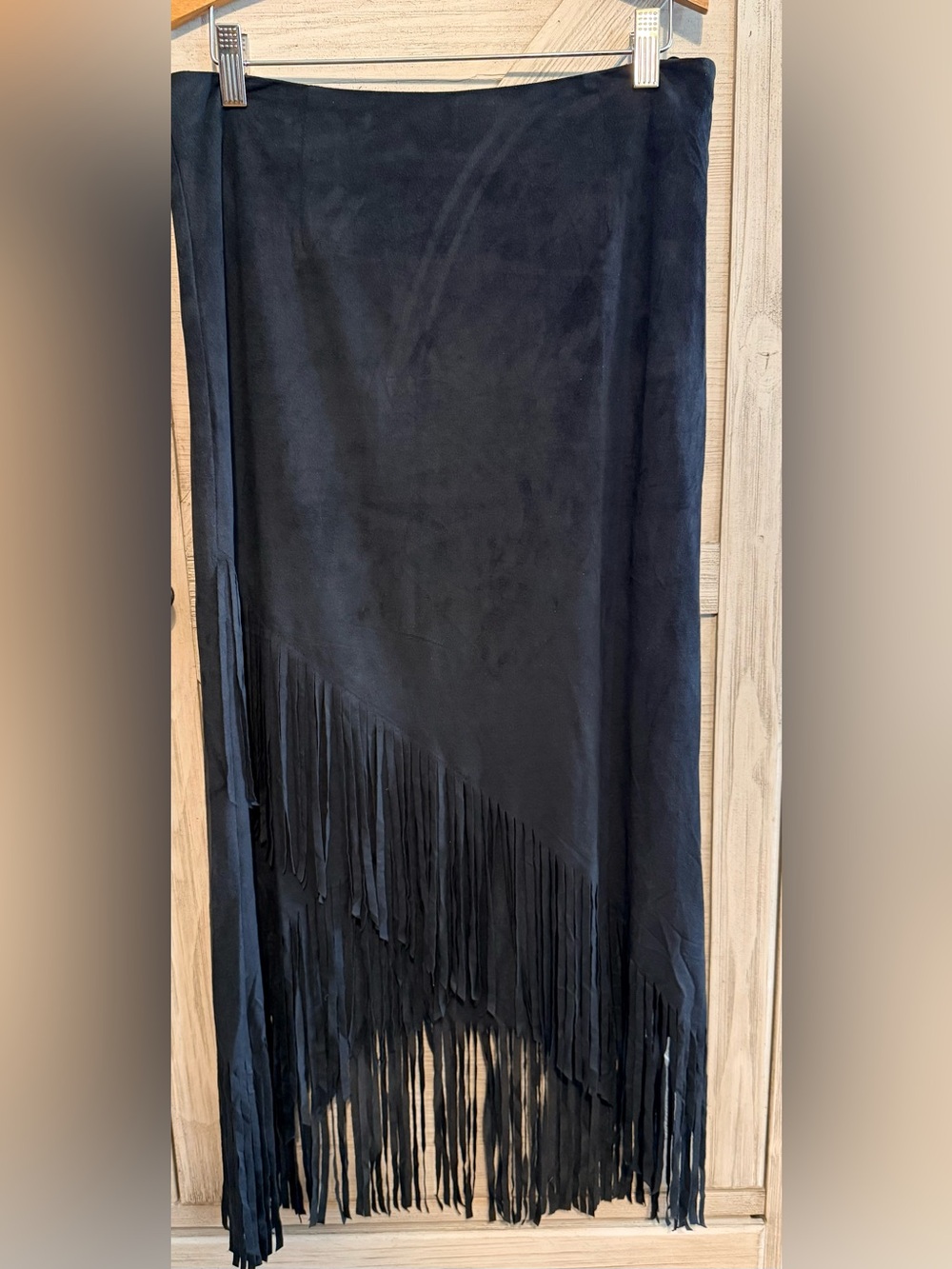 LESHOP Black Fringe Suede-Look Maxi Skirt festival boho western
